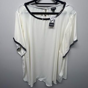 Torrid Ivory Chiffon Sheath Top with Black Sequin Embellishments